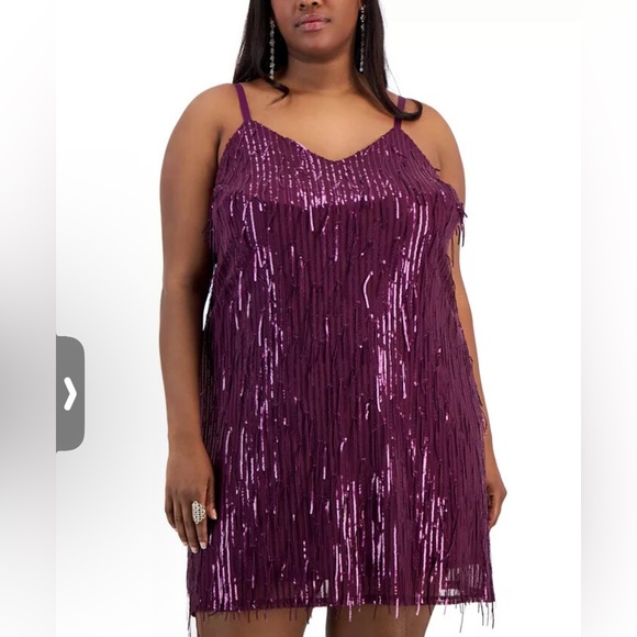City Studios Purple Sequin Fringe Dress Size 2X NWT - Picture 1 of 8